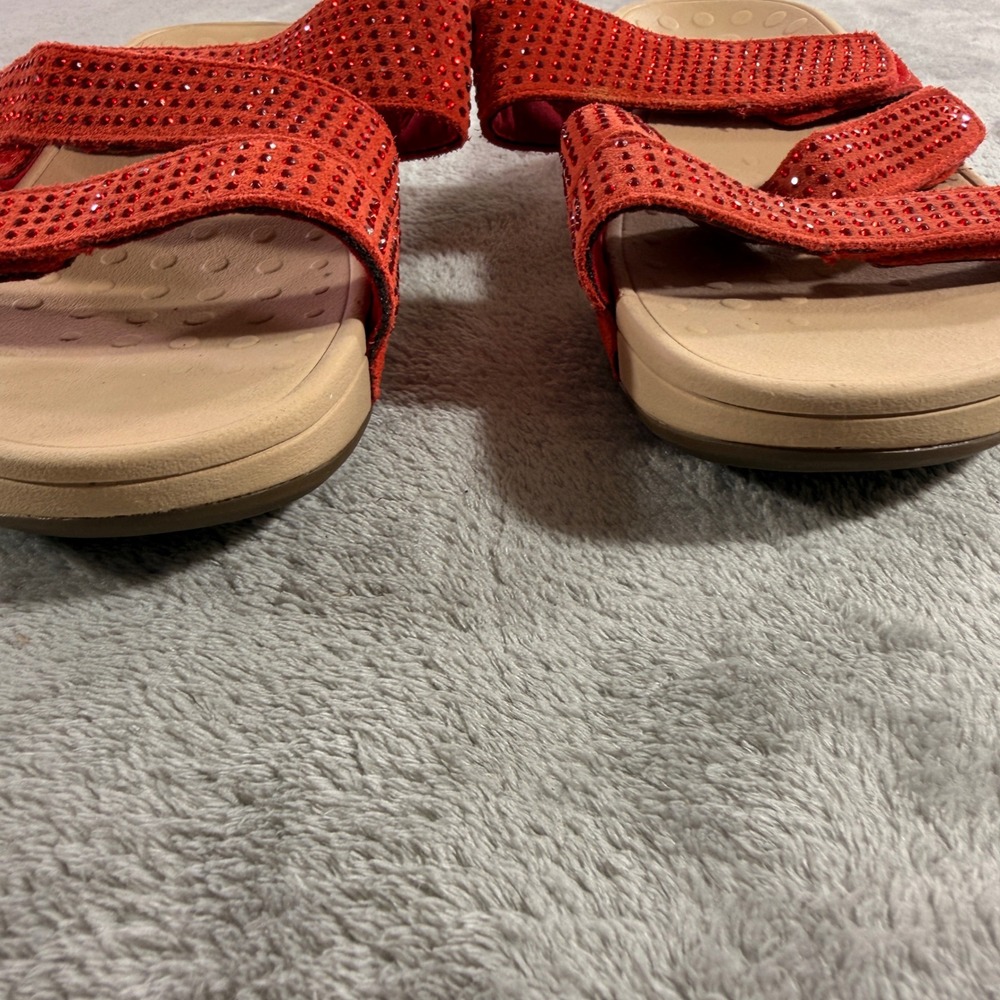 Vionic Alexis Sandals Womens 9 Red Rhinestone Suede Orthotic Platform Slides - Picture 4 of 11